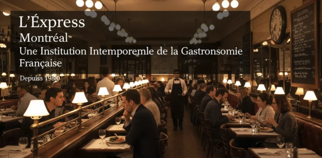 Préparez votre visite à L'Express - Questions Fréquemment Posées. Vue intérieure du Restaurant L'Express à Montréal, montrant le bar en zinc et l'ambiance animée du bistro.