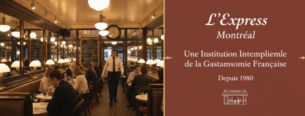 Bienvenue au Restaurant L'Express, une institution montréalaise Ambiance animée du bistro L'Express à Montréal avec ses clients et son décor classique.